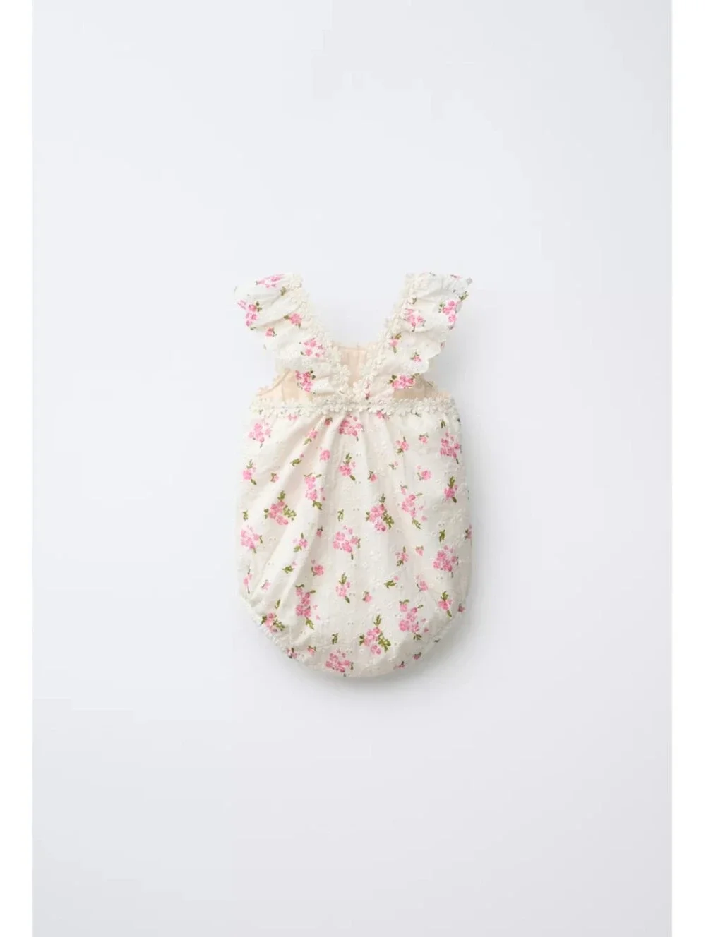 Zara Floral Eyelet Romper With Bonnet